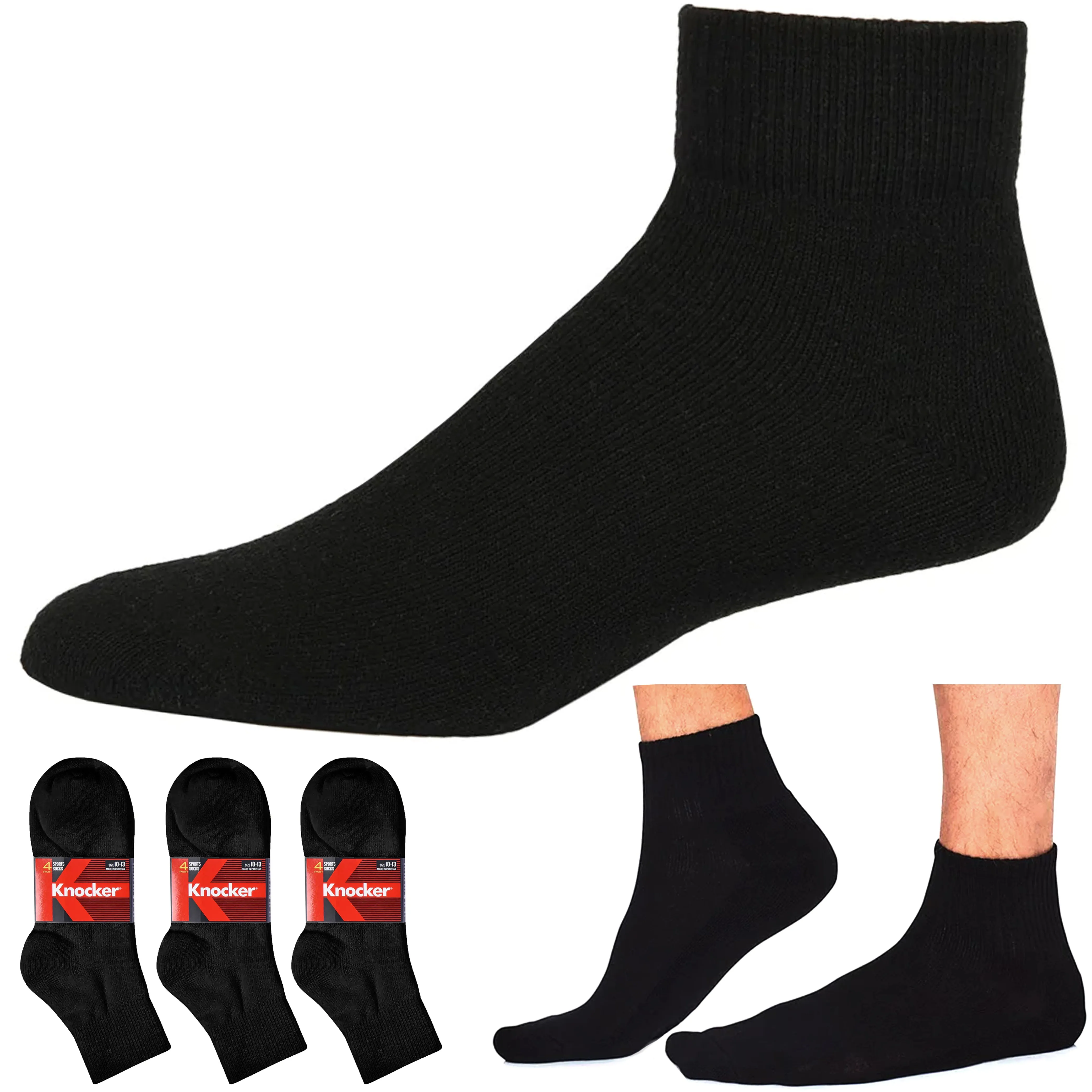 12 Pairs Men Cotton Sports Socks Athletic Ankle Quarter Low Cut Crew Black 10-13