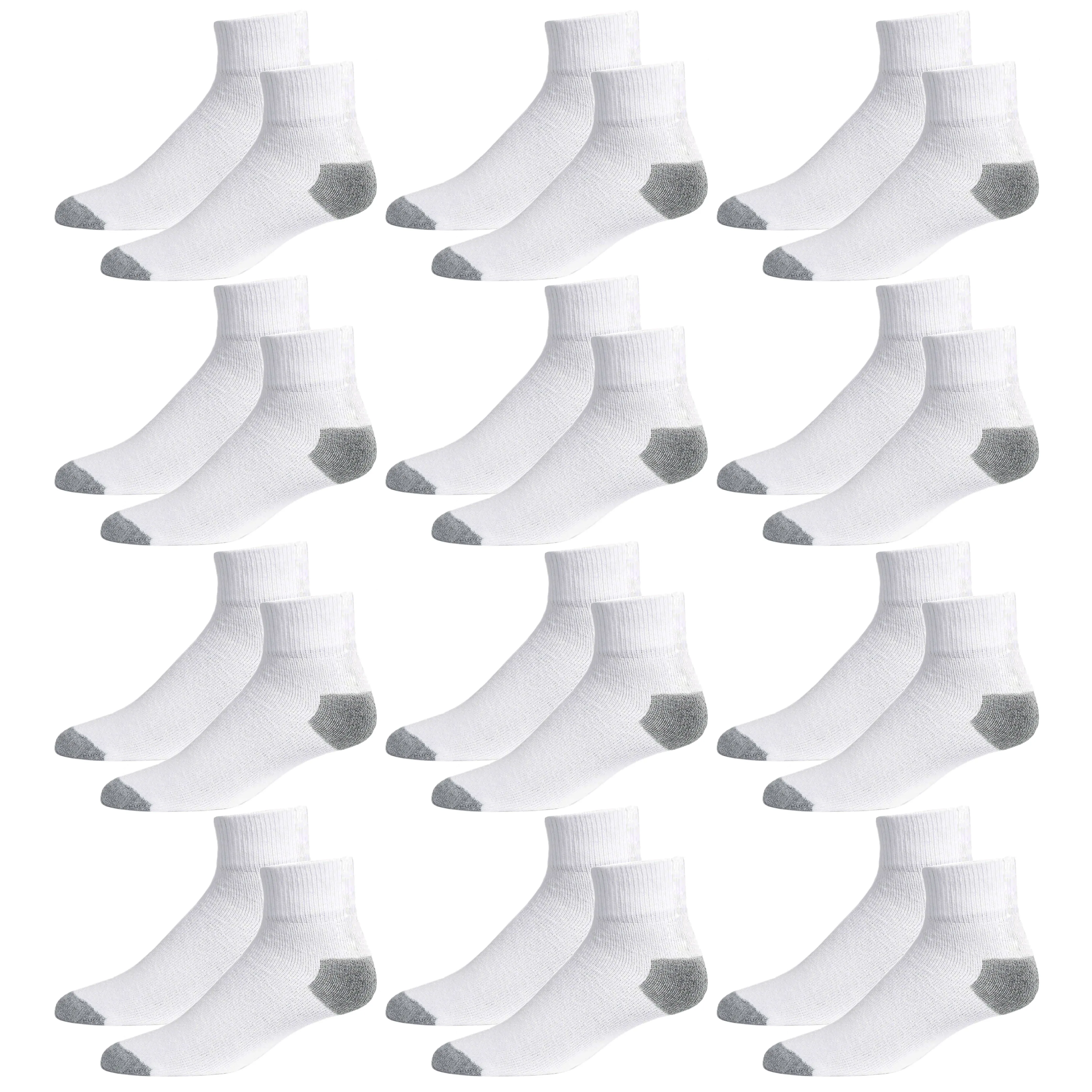12 Pairs Men's Classic Cotton Sports Socks Ankle Quarter White Grey Crew 10-13