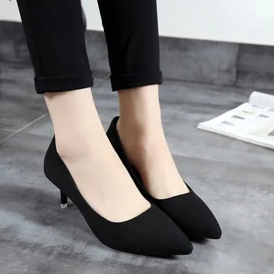 2019 Autumn New Simple Elegant High Heels Stiletto Womens Shoes Pointed Black Etiquette Professional Single Shoes Wedding Shoes