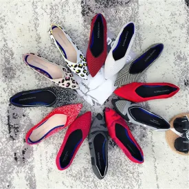2021 Women's Flat Shoes Ballet Shoes Breathable Knit Pointed Shoes Moccasin Mixed Color Women's Soft Shoes Women Zapatos De