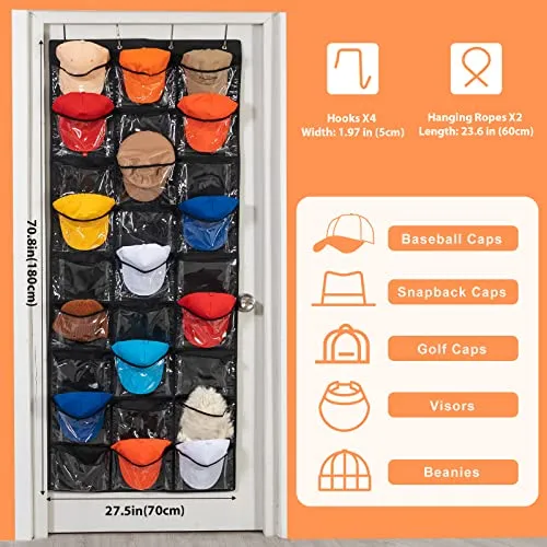 27 Deep Pockets Hat Rack for Baseball Caps | ProCase