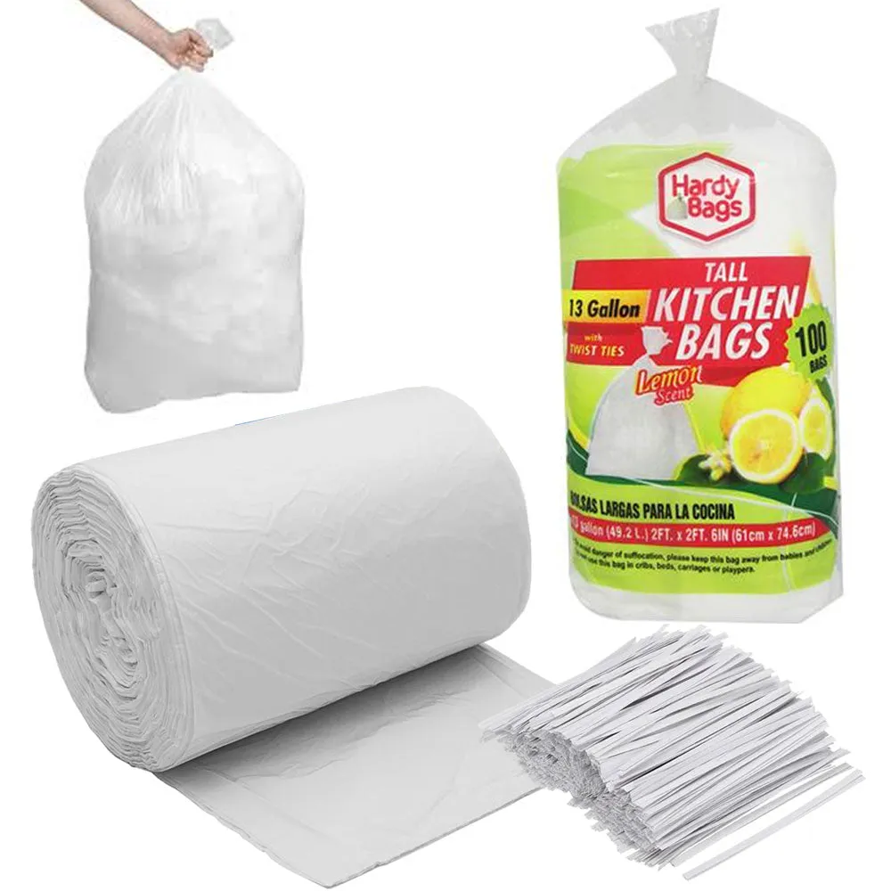 400 Ct Bulk 13 Gallon Trash Bags Heavy Duty Tall Large Garbage Fresh Lemon Scent