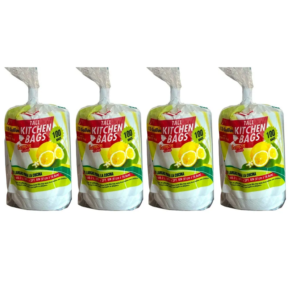 400 Ct Bulk 13 Gallon Trash Bags Heavy Duty Tall Large Garbage Fresh Lemon Scent