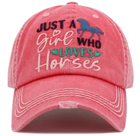 KBV1481 'Just a Girl who Loves Horses '  Washed Vintage Ballcap
