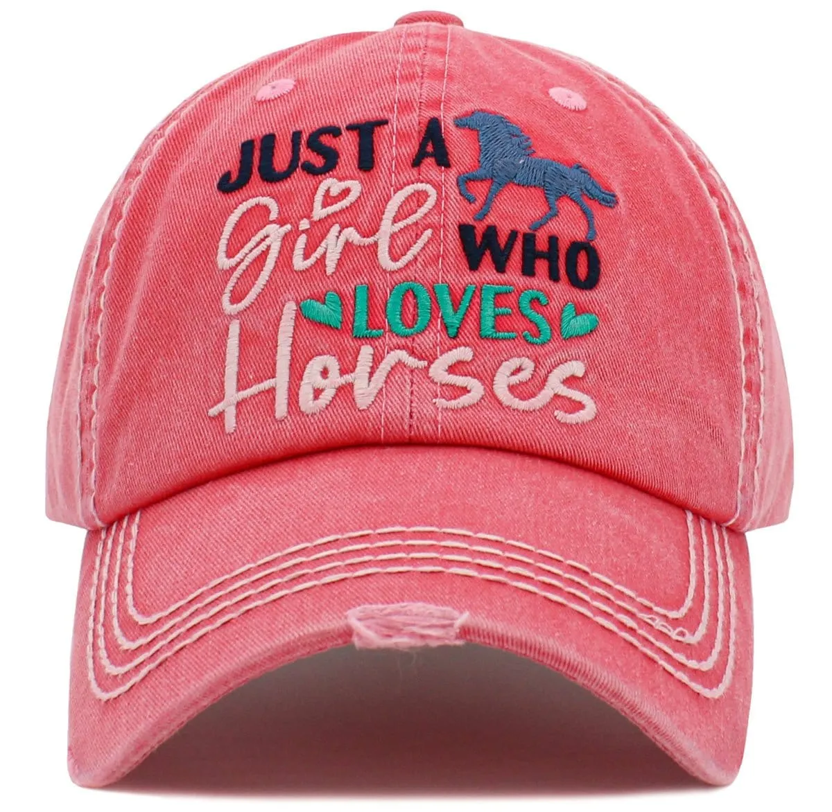 KBV1481 'Just a Girl who Loves Horses '  Washed Vintage Ballcap