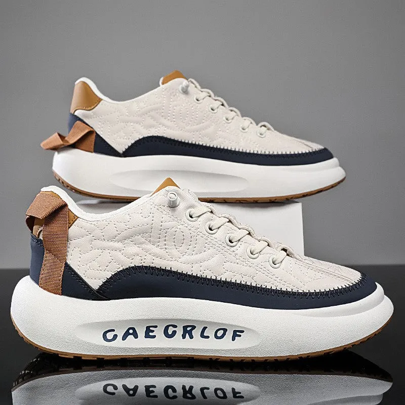 Leather men's casual shoes with thick soles