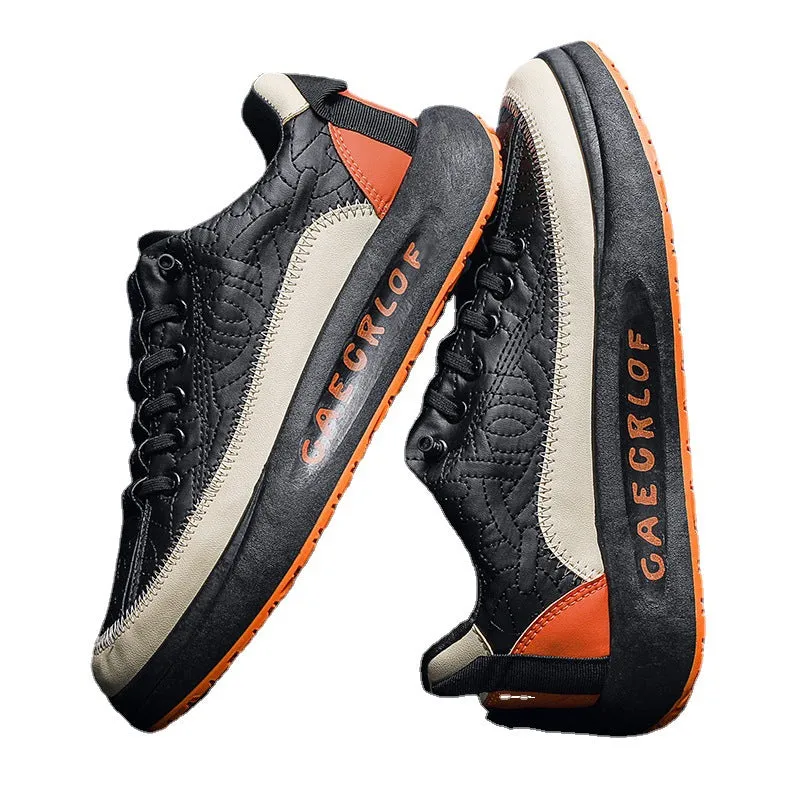 Leather men's casual shoes with thick soles