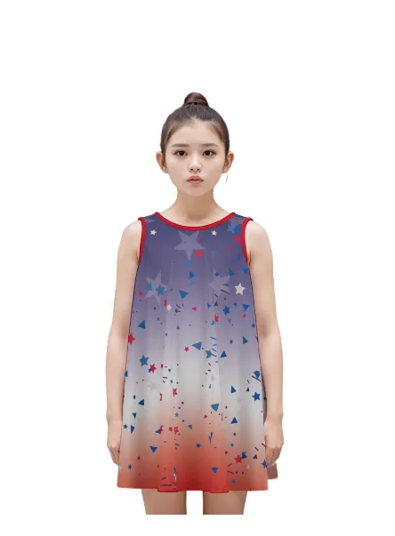 Ombre Patriotic Kid's Sleeveless Dress | 100% Cotton