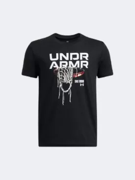 Under Armour Hoops Net Boys Basketball T-Shirt Black/White