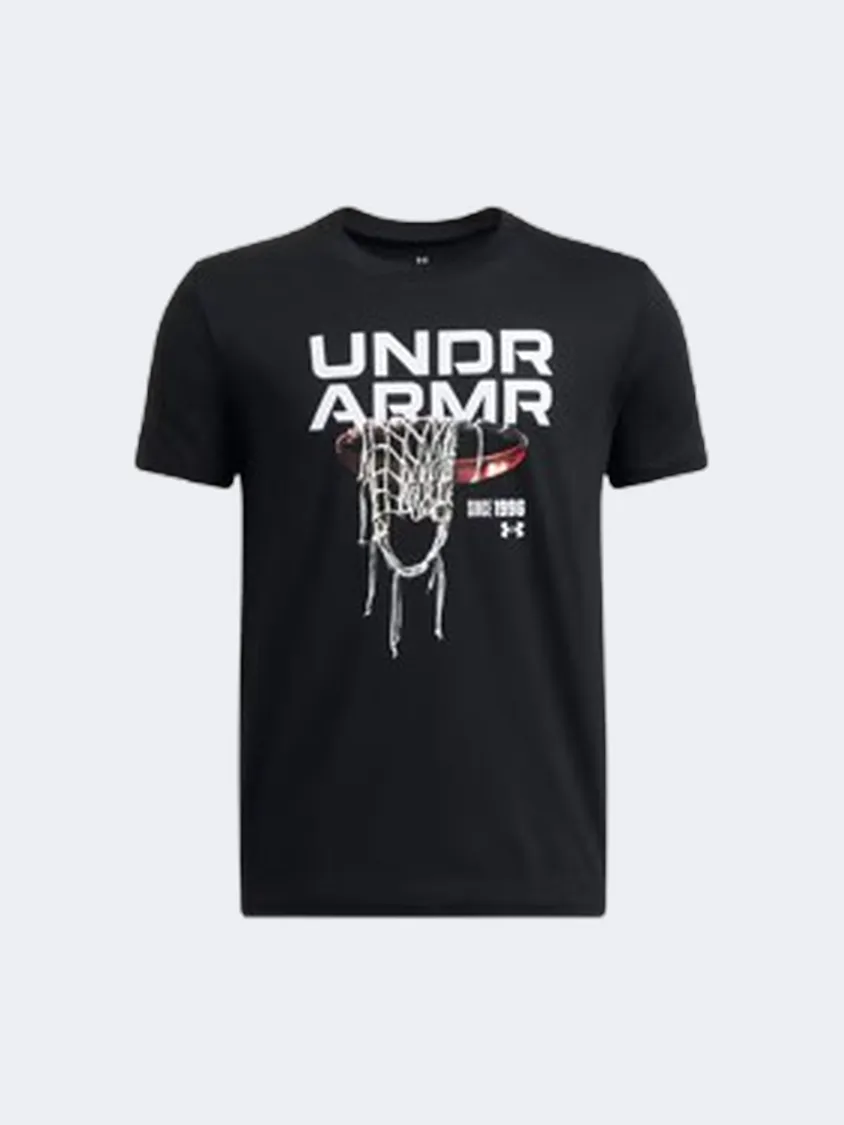 Under Armour Hoops Net Boys Basketball T-Shirt Black/White
